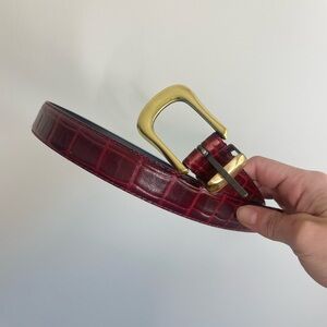 Red Crocodile Embossed Belt with Gold Buckle